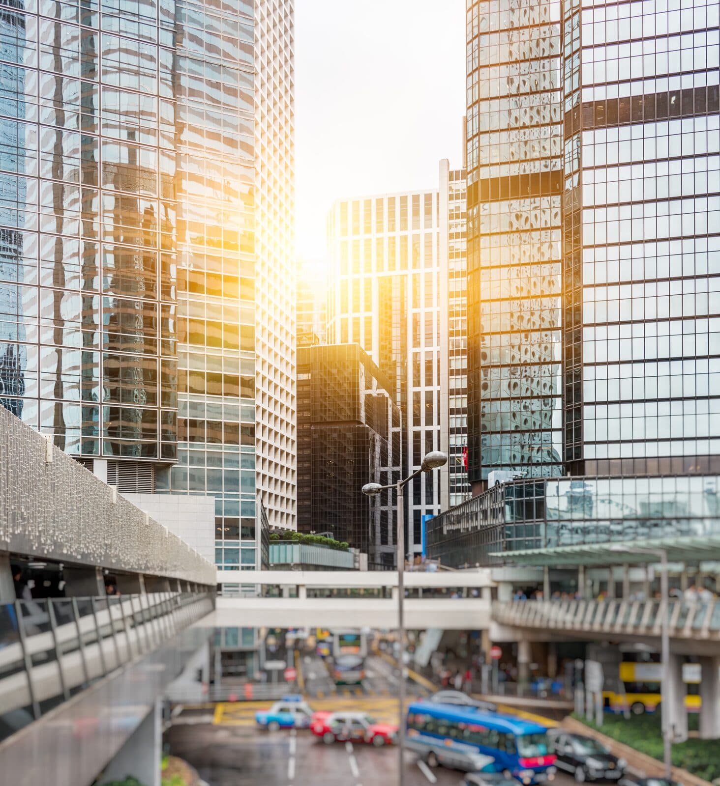 Modern Bangkok business district skyscrapers at sunrise